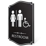Gender Neutral Unisex/Handicap Men/Women Family Restroom Sign Black/White (9" x 6" 1pk) - ADA Compliant Braille Family Bathroom Sign with Double Sided 3M Tape for Offices, Businesses, and Restaurants