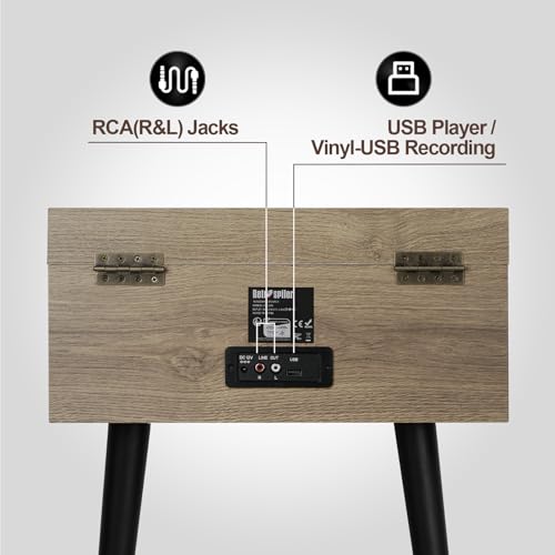 3 Speed Turntable, Bluetooth Disc Turner with Built-in Speakers and Detachable Legs, USB Playback and Vinyl USB Recorder, Oatmeal