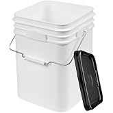 House Naturals 4 Gallon White Square Food Grade Bucket Pail with Lid BPA Free- Made in USA