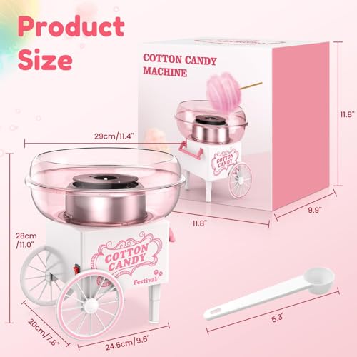 NIUB Cotton Candy Machine, Mini Cotton Candy Maker Machine for Kids with Sugar Scoop, Easy & Safe to Use, Pink Vintage Portable Candy Floss Maker for Birthday, Home, Party Gatherings, Christmas Gift