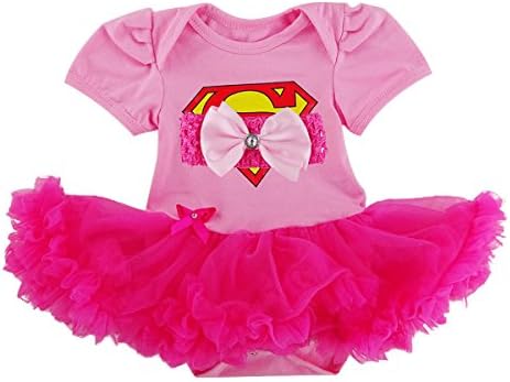 Laudmu Newborn Infant Baby Girl Supergirl Romper Dress,Headband Clothe set - Pink (M(3-6month))