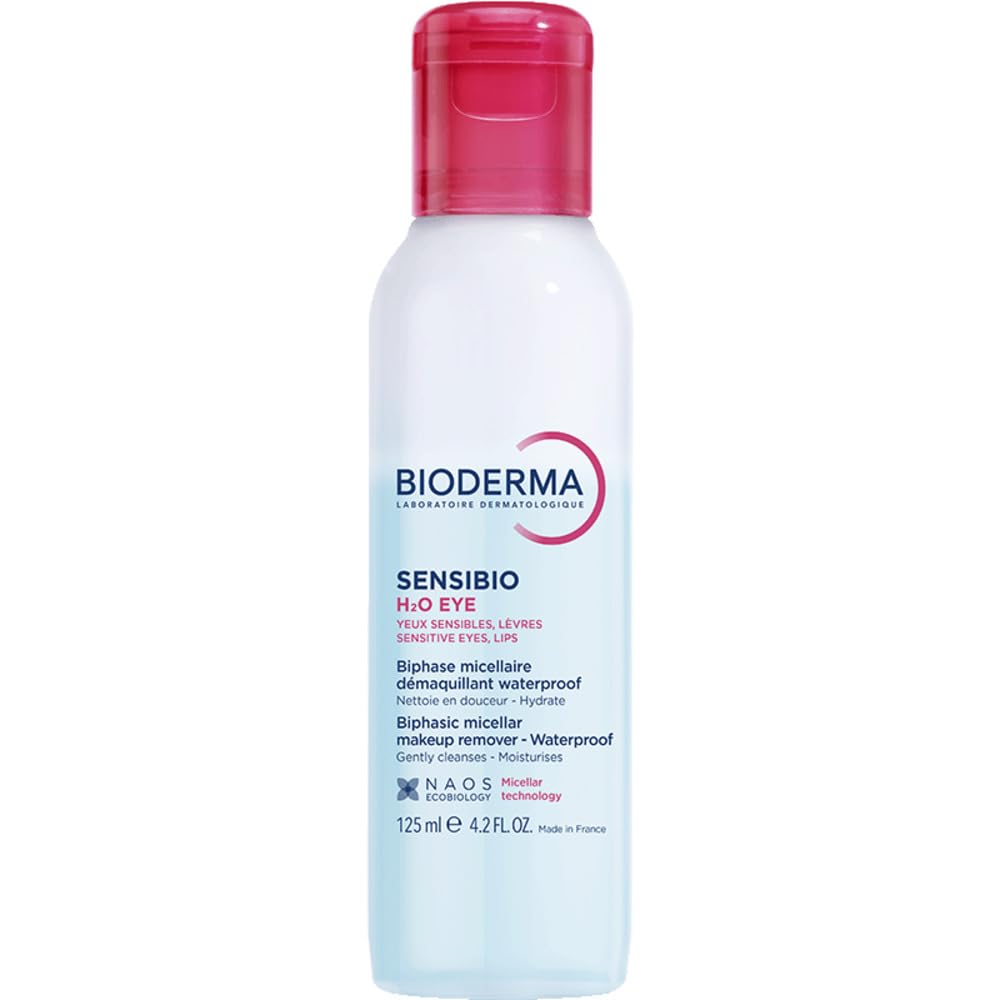 Bioderma Sensibio H2O Eye - Sensitive Skin Waterproof Makeup Remover for Eyes & Lips, Biphase Formula Micellar Water to Soothe, Moisturise & Repair Skin, 125ML