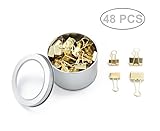 SKKSTATIONERY 48 Pcs Binder Clips, Gold Style, 1 inch & 0.75 inch.
