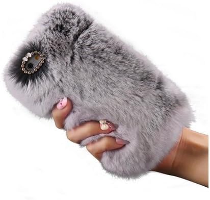Yzhen @ Iphone 7 Rabbit Fur Case,Winter Soft Warm Plush Rabbit Hair Fur Case with Cute Bowknot Handmade Decorative Case For Iphone 7 (4.7 inch), (Gray)