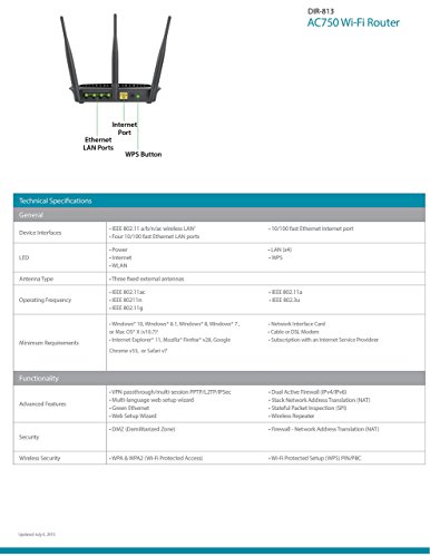 D-Link DIR-813 AC750 Wi-Fi Router