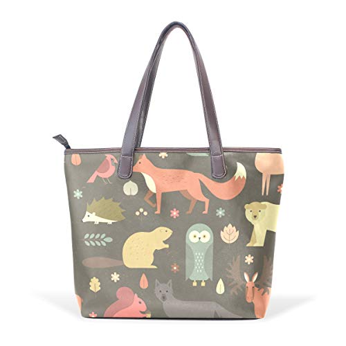 Women's Handbags Forest Animals Mae Fox Bear Wold Squirrel Tote PU Leather