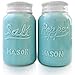 Vintage Style, Ceramic Salt and Pepper Shakers (Large 8 oz), Mason Jar Inspired - Set of 2 | Modern Farmhouse | Retro, Decorative, Durable and Functional by My Fancy Farmhouse (4 3/4 Inch Blue)