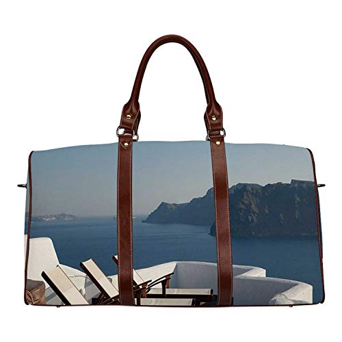 Travel Decor Waterproof Travel Bag,Sunlounger at Terrace in Santorini Greece Resort Relaxation Aegean for Travel,18.62"L x 8.5"W x 9.65"H