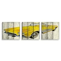 3 Piece Canvas Wall Art - Vehicle on Vintage Wood Background - Canvas Prints Home Artwork Decoration for Living Room,Bedroom - 12