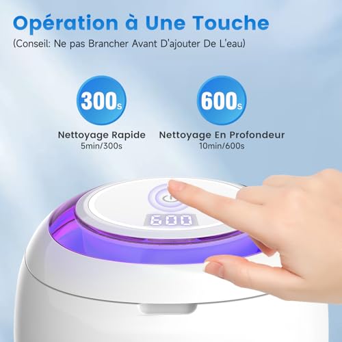 SEANCHEER Ultrasonic Cleaner 48000Hz Dental Pod | 180ML | Portable Mini Ultrasonic Cleaner with UV Lamp for | Dental Prosthetic | Dental Gutter | Bruxism | Aligner | Retainer | (White)