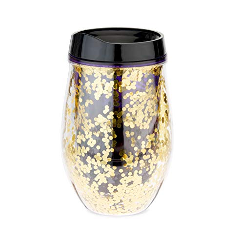 Blush Violet Glitter Stemless Wine Tumbler, Purple and Black