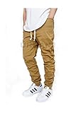 URBANJ MEN'S WHEAT TWILL DROP CROTCH JOGGER PANTS