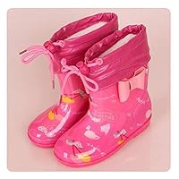 YUXIDSCR Baby Boots Kid Rain Boots with Cartoon Printing Girls Children Rain Shoes Bow Waterproof Child Rubber Boots Infant Shoe Rose Bowknot 3 7