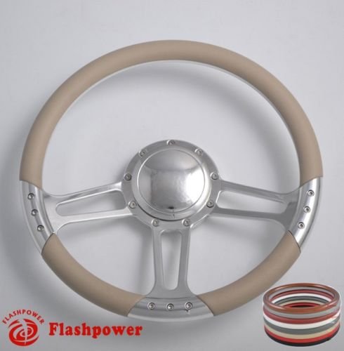 Flashpower 14'' Billet Half Wrap 9 Bolts Steering Wheel with 2'' Dish and Horn Button(Tan)