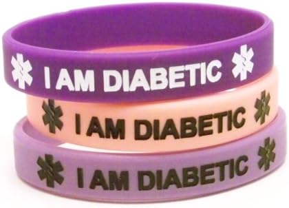 Silicone Diabetes Medical Alert Bracelets, Lot of 3, Light and Dark Purple and Pastel Pink
