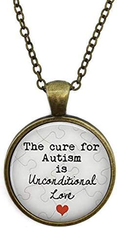 Silver Necklace Retro The Cure for Autism is Unconditional Love QuoteSpecial Design Glass Cabochon Dome Jewelry by JEANCZ