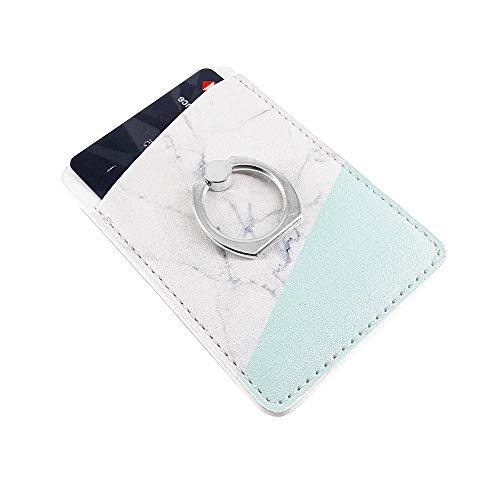 Obbii 2 Pack PU Leather Card Holder with Finger Ring for Back of Phone with 3M Adhesive Stick-on Credit Card Wallet Pockets for iPhone and Android Smartphones (Pink & Tiffany Marble) - Thumbnail 6