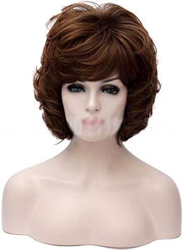 Modotop Gradient Brown Short Wavy Hair Natural Realistic Bangs Wig for Women