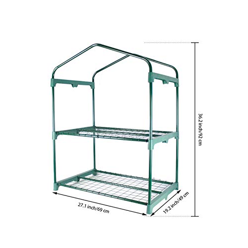 BeGrit 2 Tier Mini Greenhouse with Shelves & Cover Portable Compact Garden Growhouse Sturdy Steel Frame Flower Shelter with Reinforced PE Cover & Tie Wraps (H93cm x W49cm x L72cm)