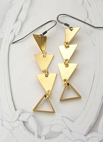 Triangle earrings, triangle tiered dangle earrings, modern statement geometric long dangle earrings, tiered triangle chandelier earrings
