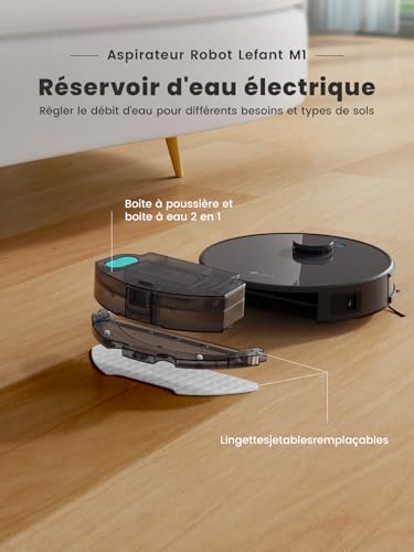 Lefant M1 2-in-1 Robot Vacuum Cleaner, 5500Pa, LiDAR Navigation, Multi-Stage Mapping, Virtual Areas, Connected by Alexa/APP/WiFi, Ideal for Pet Hair, Carpets and Hard Floors, Black