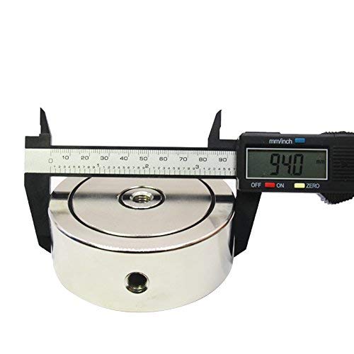 1,200 lbs (Combined) Pulling Force, Brute Magnetics Double Sided Round Neodymium Magnet with Eyebolt, 3.70" Diameter