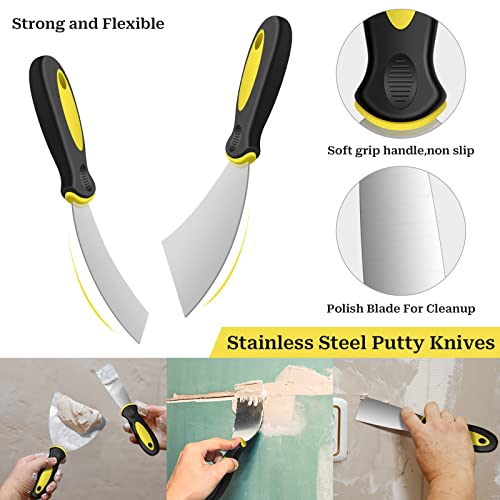 Drywall Knife Set, 7 Pieces Stainless Steel Drywall Hand Tool Kit