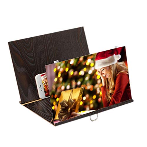 Anti-Reflective Wood Bracket 12" Mobile Phone Screen Magnifier 4D HD Video Amplifier Multi-Function Phone Bracket(Black)