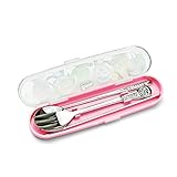 PORORO Stainless Steel Spoon, Fork, Chopsticks Hardcase Set- Pink