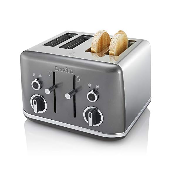 Breville Lustra 4-Slice Toaster with High Lift, Wide Slots and Independent 2-Slice Controls, Storm Grey [VTT853]