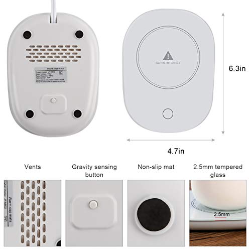 Yuntec Coffee Mug Warmer, Cup Heater for Desk Coffee Warmer Beverage Warmer Automatic Thermostatic Smart Cup Heater for Coffee, Milk, Tea, Cocoa, Water, Home and Office Use - White - Thumbnail 3