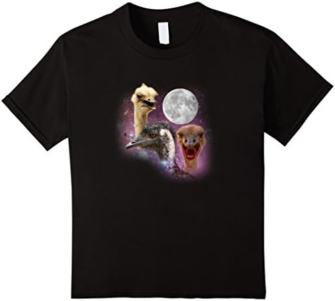 Kids Three Moon Ostrich T-Shirt. Funny Bird Animal Parody Tee 4 Black