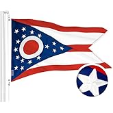 G128 Ohio State Flag | 3x5 Ft | ToughWeave Series Embroidered 300D Polyester | Embroidered Design, Indoor/Outdoor, Brass Grommets