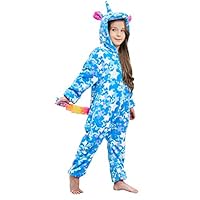 Girls Unicorn Pajamas Onesie Cosplay Costume for Kids (Blue Star, 5-6 Years)