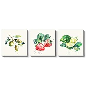 Canvas Wall Art Plants and Fruits Painting Artwork for Home Prints Framed - 12"x12"x3 Panels