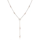 espere Star Drop Y Shaped Lariat Necklace Plated with 14K Rose Gold/White Gold