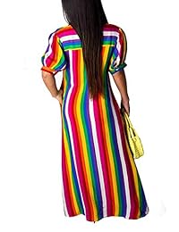 Vestido largo de manga corta con cuello en V para mujer, diseño de rayas, con bolsillo, tallas S-3XL