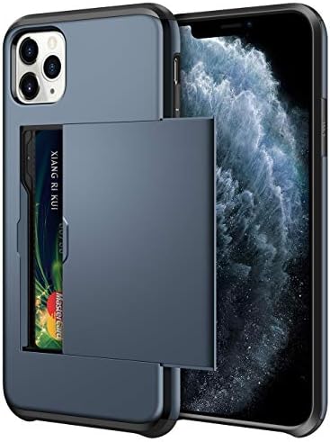 SAMONPOW Wallet Case for iPhone 11 Pro Case with Card Holder Dual Layer Hybrid Shell Heavy Duty Protection Shockproof Anti Scratch Soft Rubber Bumper Cover Case for iPhone 11 Pro 5.8 inch Dark Blue