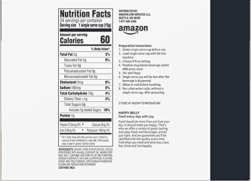 AMAZON BRAND – HAPPY BELLY HOT COCOA PODS COMPATIBLE WITH 2.0 K-CUP BREWERS, SALTED CARAMEL FLAVORED, 24 COUNT