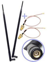 Conjunto de 2 Omni direccional WiFi largo alcance Dual Band Antena 2.4 5Ghz 802.11 N b g y 2 U. FL Mini PCI a RP SMA hembra RF Pigtail Cable de antena WIFI (Kit para tarjetas de routers, Mini PCIe)