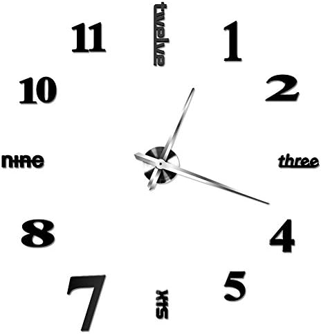 LADEY 120120cm 3D Modern Style Wall Clock Watches Large DIY Wall Sticker Home Decoration, Color Black