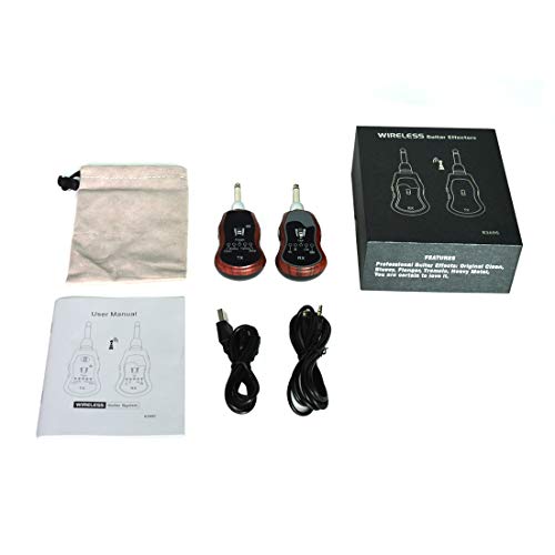 Aspectek Wireless Guitar System, Rechargeable Wireless Guitar Transmitter Receiver - Electric Guitar Headphone Amp with Original Clean, Bluesy, Flanger, Tremolo and Metal 5 Effectors