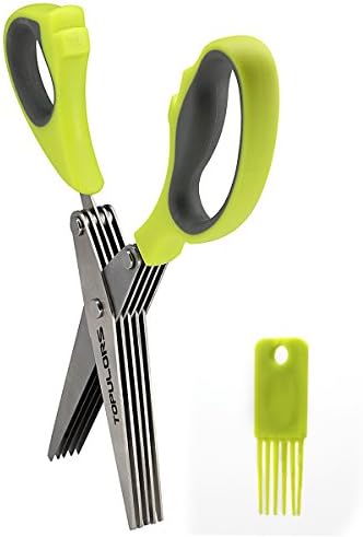 Multipurpose Kitchen Shear Herb Scissors 5-Layers Stainless Steel Blades with Comfortable Grip ABS Plastic Handles and Cleaning Brush&amp;Comb for Kitchen or Other Cutting