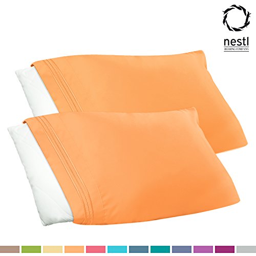 Nestl Bedding Premier 1800 Pillowcase - 100% Luxury Soft Microfiber Pillow Case Sleep Covers - Hypoallergenic Sleeping Encasements - Standard (Queen 20"x30"), Apricot Buff Orange, Set of 2 Pieces