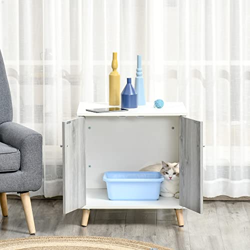 PawHut Wooden Cat Litter Box Enclosure, Multipurpose AntiTracking Pet