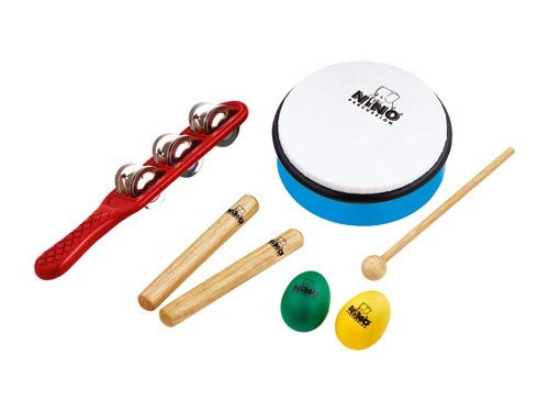 Nino Percussion NINOSET3 Hand Percussion Rhythm Set with Egg Shakers, Claves, Jingle Stick, and Frame Drum (VIDEO)
