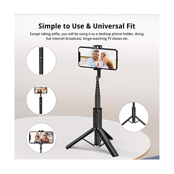 ATUMTEK Bluetooth Selfie-Stick Stativ, 3 in 1 Aluminium Selfie Stange, 360° Drehbar, mit Kabelloser Fernbedienung für iPhone 16/15/14/13/12 mini/11 Pro/XS Max/XR/X/8/7, Samsung, Smartphones Schwarz – Bild 7
