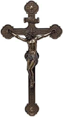 A Veronese ornate crucifix, lightly hand-painted in cold-cast bronze, 14inches