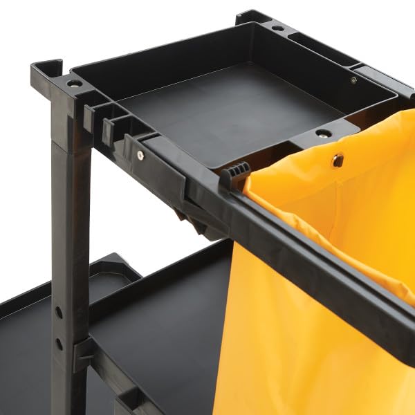 Winco PJC-4538 Heavy-Duty Janitorial Cleaning Cart with 25-Gallon Bag, Shelves & Broom Rack for Hotels, Offices, Schools