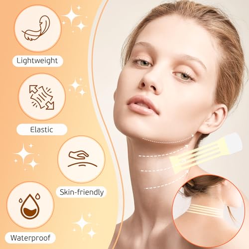 Neck Lift Tape Invisible, Neck Tape Lifting for Double Chin & Sagging Skin, Instant Face Lift Tape Behind Neck, Waterproof Elastic Neck Wrinkle Patches for Women (30PCS+4 Strips)